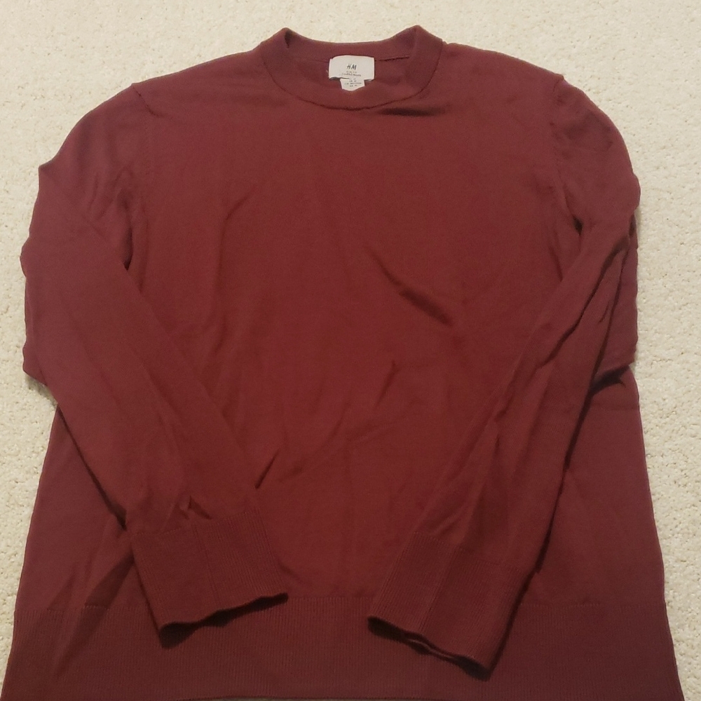 H&M Men's Wool Deep Red Crewneck Sweater